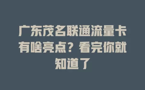 广东茂名联通流量卡有啥亮点？看完你就知道了