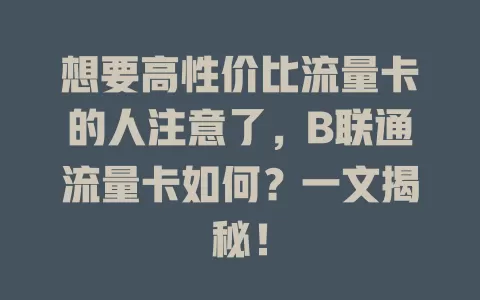 想要高性价比流量卡的人注意了，B联通流量卡如何？一文揭秘！