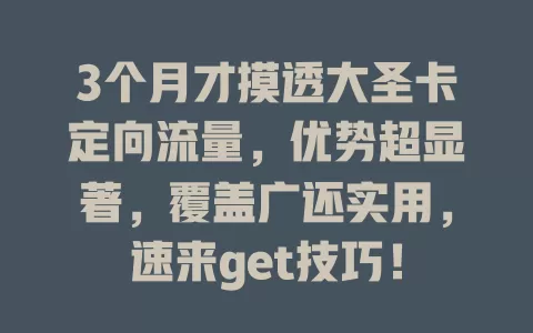 3个月才摸透大圣卡定向流量，优势超显著，覆盖广还实用，速来get技巧！