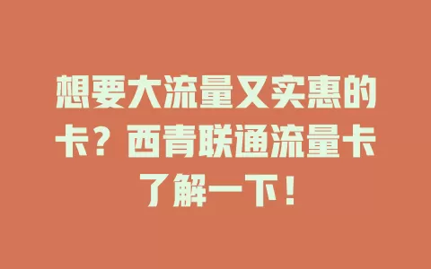 想要大流量又实惠的卡？西青联通流量卡了解一下！