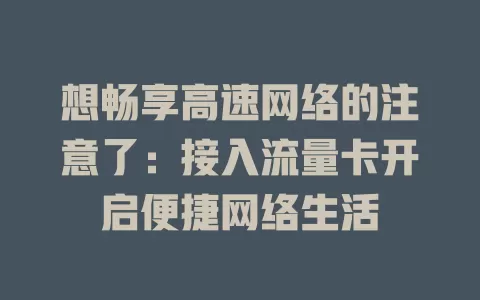 想畅享高速网络的注意了：接入流量卡开启便捷网络生活