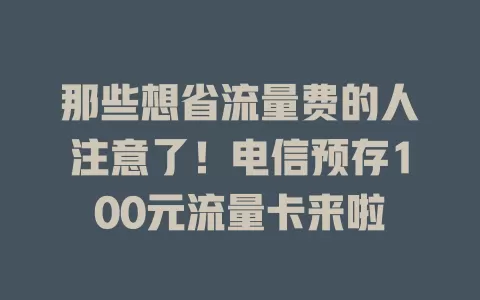 那些想省流量费的人注意了！电信预存100元流量卡来啦