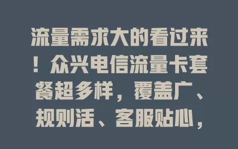 流量需求大的看过来！众兴电信流量卡套餐超多样，覆盖广、规则活、客服贴心，性价比超高