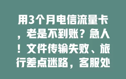 用3个月电信流量卡，老是不到账？急人！文件传输失败、旅行差点迷路，客服处理无果，是卡有漏洞还是系统问题？