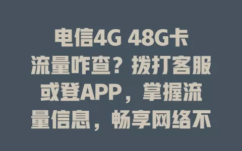 电信4G 48G卡流量咋查？拨打客服或登APP，掌握流量信息，畅享网络不超量！