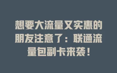 想要大流量又实惠的朋友注意了：联通流量包副卡来袭！