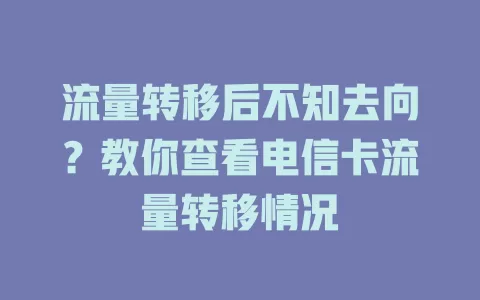 流量转移后不知去向？教你查看电信卡流量转移情况