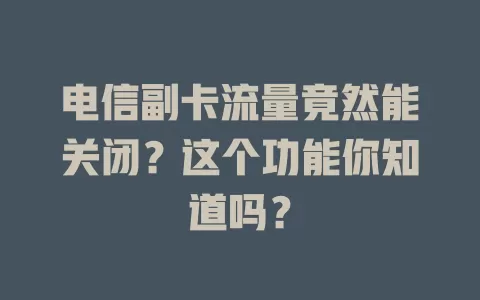 电信副卡流量竟然能关闭？这个功能你知道吗？
