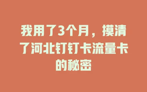 我用了3个月，摸清了河北钉钉卡流量卡的秘密