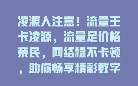 凌源人注意！流量王卡凌源，流量足价格亲民，网络稳不卡顿，助你畅享精彩数字生活