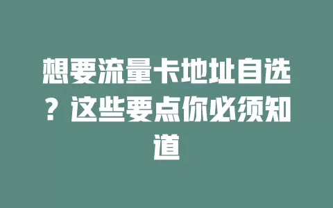 想要流量卡地址自选？这些要点你必须知道