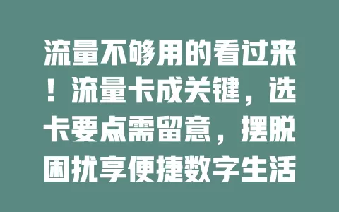流量不够用的看过来！流量卡成关键，选卡要点需留意，摆脱困扰享便捷数字生活