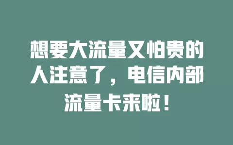 想要大流量又怕贵的人注意了，电信内部流量卡来啦！