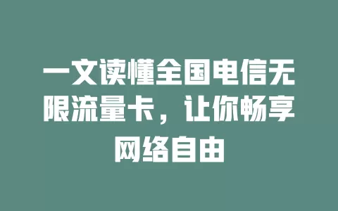 一文读懂全国电信无限流量卡，让你畅享网络自由