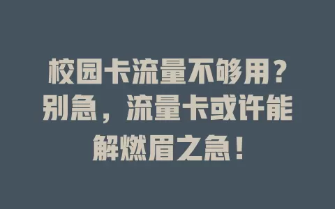 校园卡流量不够用？别急，流量卡或许能解燃眉之急！