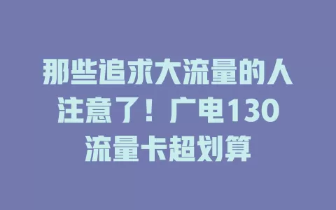 那些追求大流量的人注意了！广电130流量卡超划算
