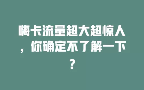 嗨卡流量超大超惊人，你确定不了解一下？