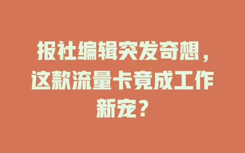 报社编辑突发奇想，这款流量卡竟成工作新宠？