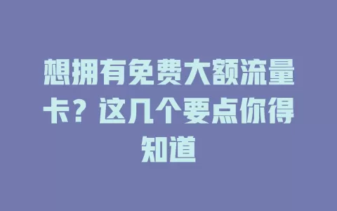 想拥有免费大额流量卡？这几个要点你得知道