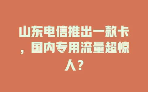 山东电信推出一款卡，国内专用流量超惊人？