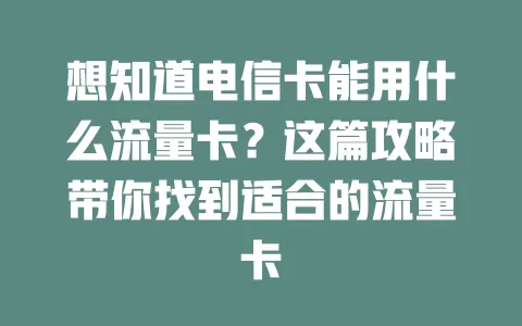 想知道电信卡能用什么流量卡？这篇攻略带你找到适合的流量卡