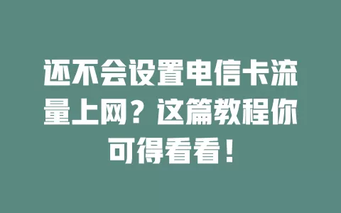 还不会设置电信卡流量上网？这篇教程你可得看看！