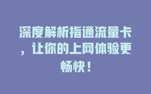 深度解析指通流量卡，让你的上网体验更畅快！