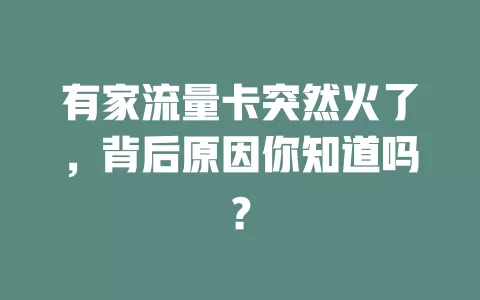 有家流量卡突然火了，背后原因你知道吗？