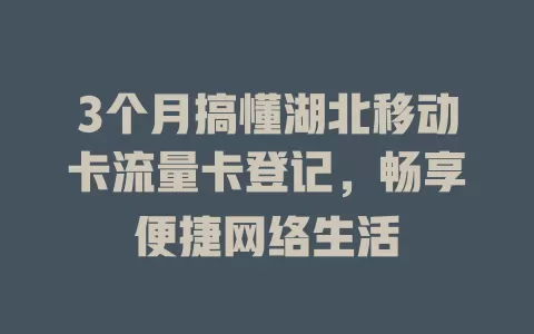 3个月搞懂湖北移动卡流量卡登记，畅享便捷网络生活