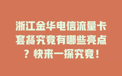 浙江金华电信流量卡套餐究竟有哪些亮点？快来一探究竟！