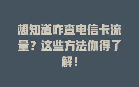 想知道咋查电信卡流量？这些方法你得了解！