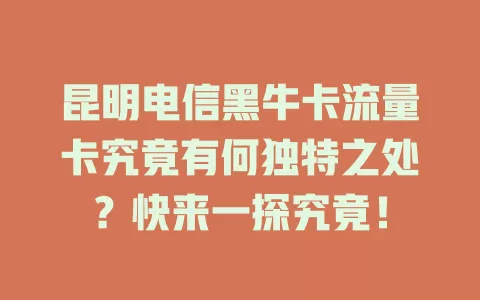 昆明电信黑牛卡流量卡究竟有何独特之处？快来一探究竟！