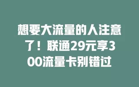 想要大流量的人注意了！联通29元享300流量卡别错过