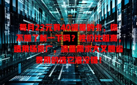 每月22元有40流量的卡，你不想了解一下吗？性价比超高，适用场景广，流量需求大又想省费用的选它准没错！