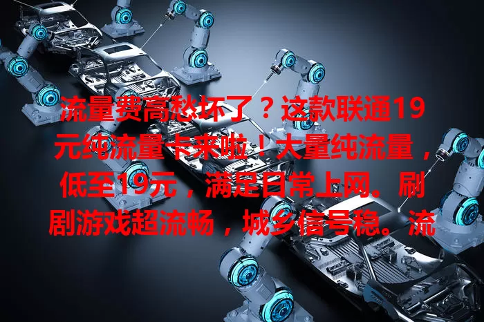 流量费高愁坏了？这款联通19元纯流量卡来啦！大量纯流量，低至19元，满足日常上网。刷剧游戏超流畅，城乡信号稳。流量困扰快解决，轻松实现流量自由！