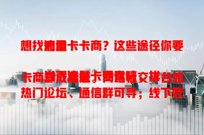 想找流量卡卡商？这些途径你要知道

当下流量卡受青睐，找卡商却成难题。网络社交平台如热门论坛、通信群可寻；线下数码店、营业厅周边有线索；关注行业动态资讯也能发现。找卡商要谨慎，多探索保权益防诈骗