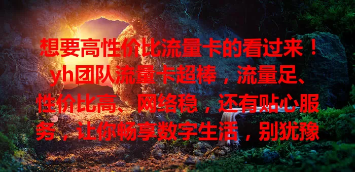 想要高性价比流量卡的看过来！yh团队流量卡超棒，流量足、性价比高、网络稳，还有贴心服务，让你畅享数字生活，别犹豫，赶紧关注！