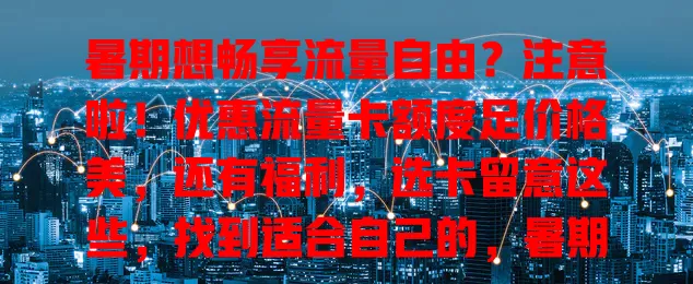 暑期想畅享流量自由？注意啦！优惠流量卡额度足价格美，还有福利，选卡留意这些，找到适合自己的，暑期尽情上网留美好回忆