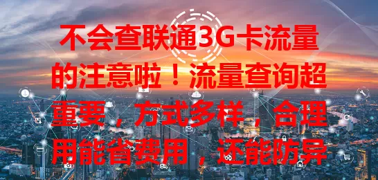 不会查联通3G卡流量的注意啦！流量查询超重要，方式多样，合理用能省费用，还能防异常，掌握查询方法可提升上网体验，快来学会让流量更好服务生活