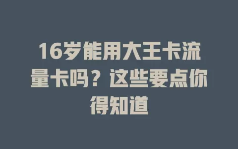 16岁能用大王卡流量卡吗？这些要点你得知道