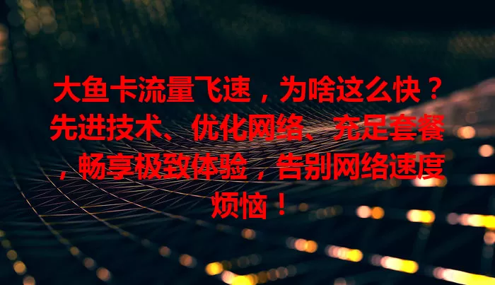 大鱼卡流量飞速，为啥这么快？先进技术、优化网络、充足套餐，畅享极致体验，告别网络速度烦恼！