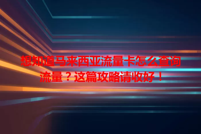 想知道马来西亚流量卡怎么查询流量？这篇攻略请收好！