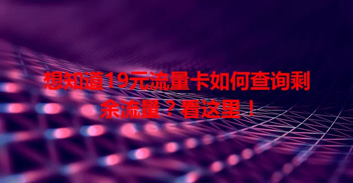 想知道19元流量卡如何查询剩余流量？看这里！