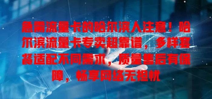 急需流量卡的哈尔滨人注意！哈尔滨流量卡专卖超靠谱，多样套餐适配不同需求，质量售后有保障，畅享网络无担忧