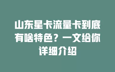 山东星卡流量卡到底有啥特色？一文给你详细介绍