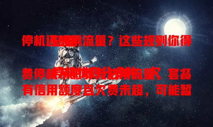 停机还想用流量？这些规则你得知道！

停机状态分多种，欠费停机不缴费无法用流量。套餐有信用额度且欠费未超，可能暂用但受限。不同运营商政策不同，遇此情况及时联系客服了解规定，别花冤枉钱。