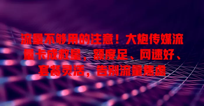 流量不够用的注意！大炮传媒流量卡成救星，额度足、网速好、套餐灵活，告别流量焦虑
