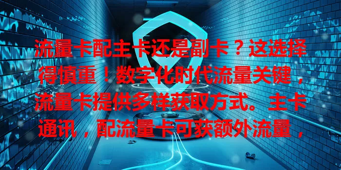 流量卡配主卡还是副卡？这选择得慎重！数字化时代流量关键，流量卡提供多样获取方式。主卡通讯，配流量卡可获额外流量，上网无忧且套餐优惠。副卡共享资源，配流量卡给家人独立流量，费用可控还能主卡管理。选主副卡依个人需求，综合考虑场景、需求和预算，让流量卡为生活添便利