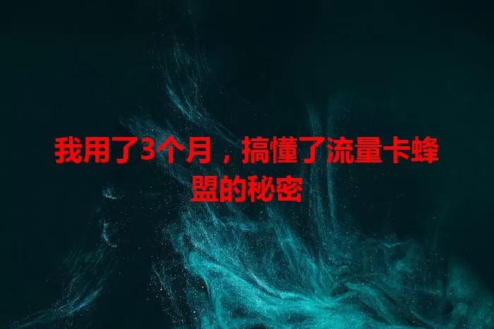 我用了3个月，搞懂了流量卡蜂盟的秘密