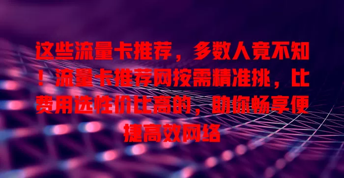 这些流量卡推荐，多数人竟不知！流量卡推荐网按需精准挑，比费用选性价比高的，助你畅享便捷高效网络